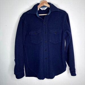 Vintage Woolrich Navy Wool Button Down Shirt Jacket Anchor Buttons Size M EUC